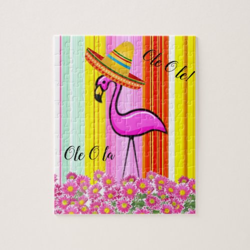 Mexian Pink Flamingo Ole Ola Jigsaw Puzzle Daisy