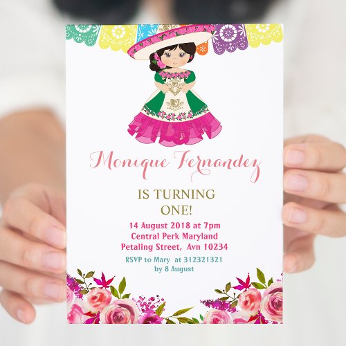 Mexican 1st Birthday Invitation Girl