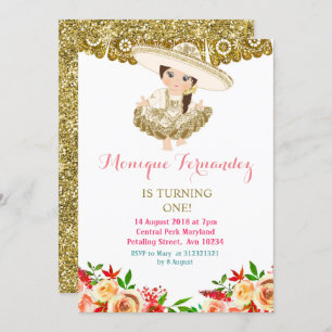 Mexican 1st Birthday Invitation Gold
