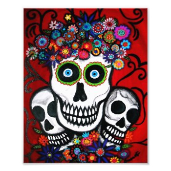 Mexican 3 Skulls Day Of The Dead Painting Photo Print by prisarts at Zazzle