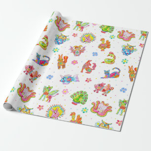 Mexican alebrijes wrapping paper roll