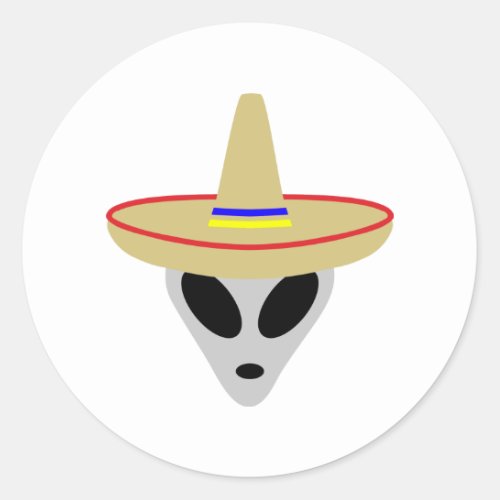 mexican alien sombrero classic round sticker