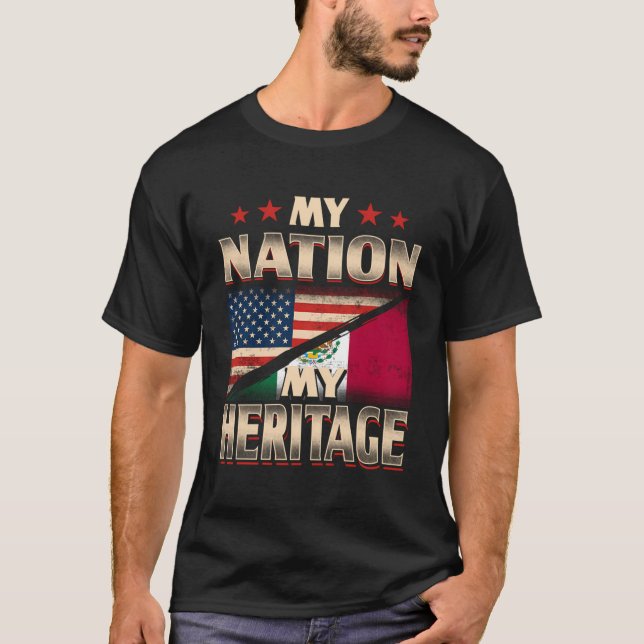 Mexican American Flag Mexico America Usa Gift T-Shirt (Front)