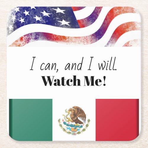 Mexican American Flag Positivity Graduation Party  Square Paper Coaster