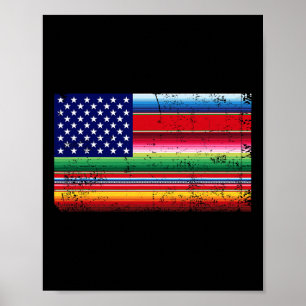 Mexican American Flag Usa Serape Cinco De Mayo Par Poster