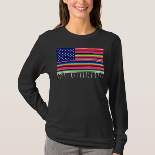 Mexican American Flag Usa Serape Cinco De Mayo Par T_Shirt
