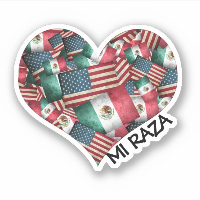 Mexican/American Flags Heart  Sticker (Front)
