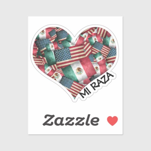 MexicanAmerican Flags Heart  Sticker