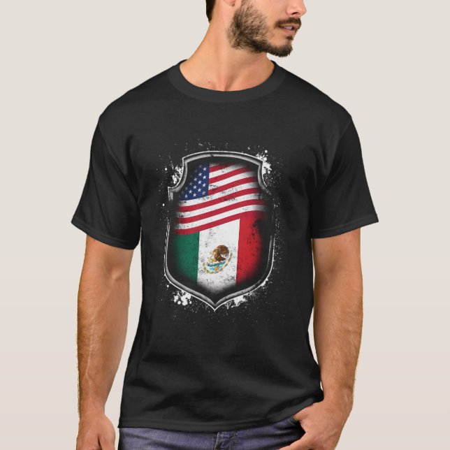 Mexican American Flags Of Mexico And America T-Shirt (Front)
