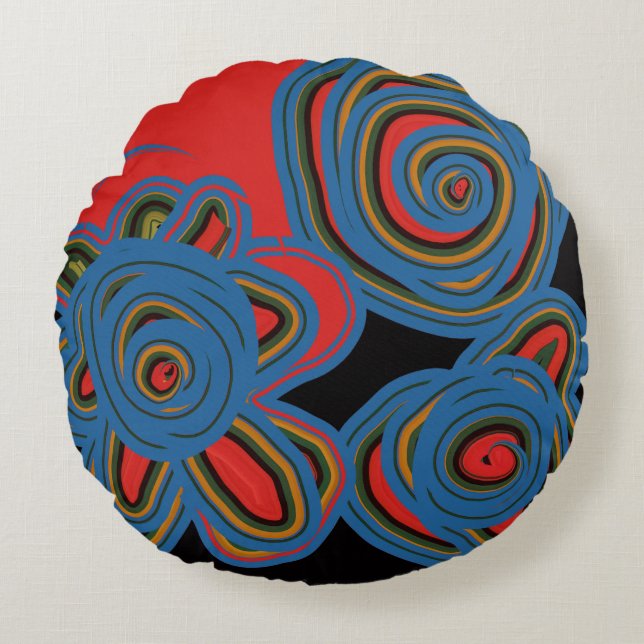 Mexican American Floral Swirl Design  Round Pillow (Front)