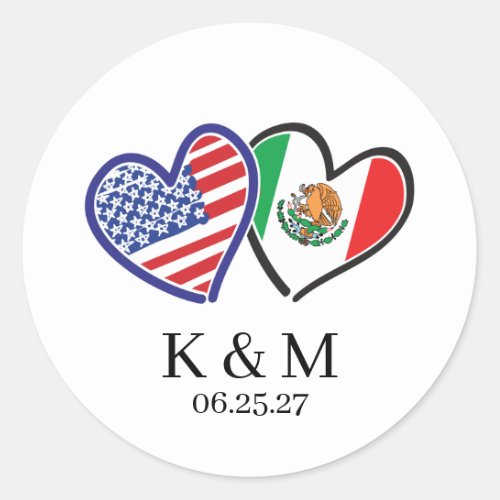 Mexican American Heart Flags Classic Round Sticker