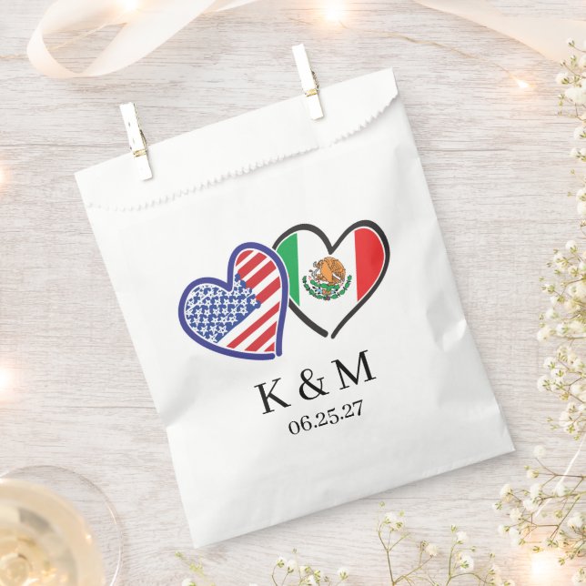 Mexican American Heart Flags Favor Bag (Clipped)