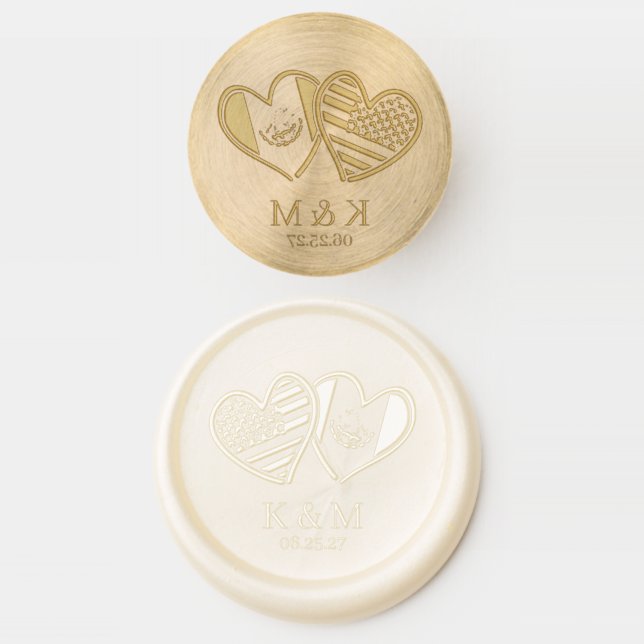 Mexican American Heart Flags Wax Seal Stamp (Stamped)