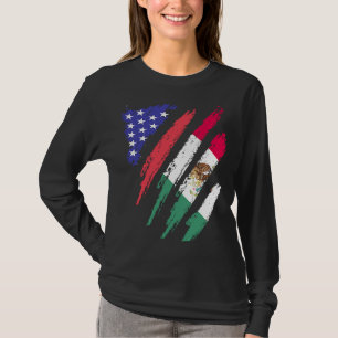 Mexican American Patriot Grown Heart Flag Stripes T-Shirt
