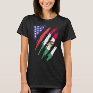Mexican American Patriot Grown Heart Flag Stripes T-Shirt