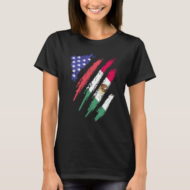 Mexican American Patriot Grown Heart Flag Stripes T-Shirt (Front)
