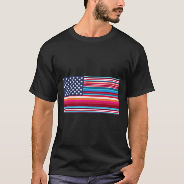 Mexican-American Pride  Serape USA Flag T-Shirt (Front)