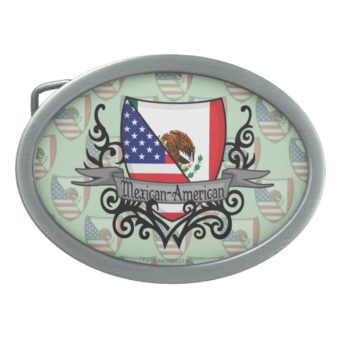 Mexican American Shield Flag Oval Belt Buckle