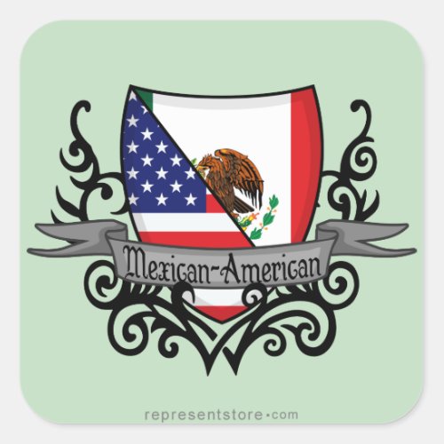 Mexican_American Shield Flag Square Sticker