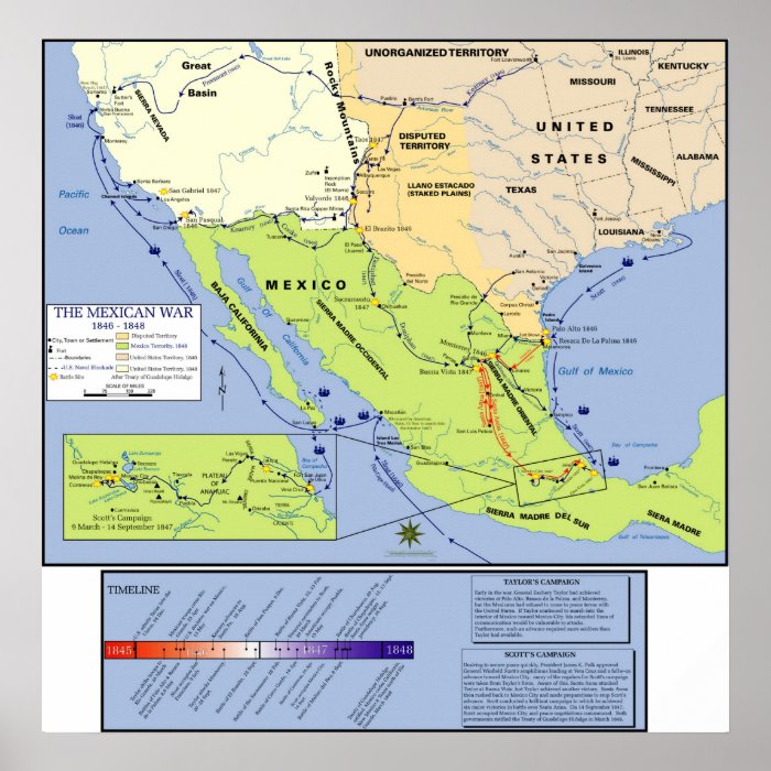 Mexican-American War Overview Map Poster | Zazzle