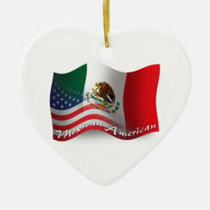 Mexican-American Waving Flag Ceramic Ornament