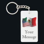 Mexican-American Waving Flag Keychain<br><div class="desc">Represent Mexico! This item features a wavy Mexican flag blended into the American flag in 3D. Do you know someone Mexican or a Mexican-American who misses their home country and culture and would like to be patriotic about their nation? Travellers to Mexico, Mexican-Americans, or Mexicans themselves will love to show...</div>