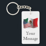 Mexican-American Waving Flag Keychain<br><div class="desc">Represent Mexico! This item features a wavy Mexican flag blended into the American flag in 3D. Do you know someone Mexican or a Mexican-American who misses their home country and culture and would like to be patriotic about their nation? Travellers to Mexico, Mexican-Americans, or Mexicans themselves will love to show...</div>