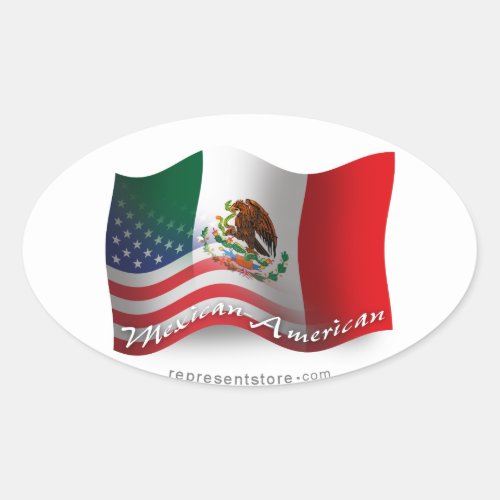 Mexican_American Waving Flag Oval Sticker