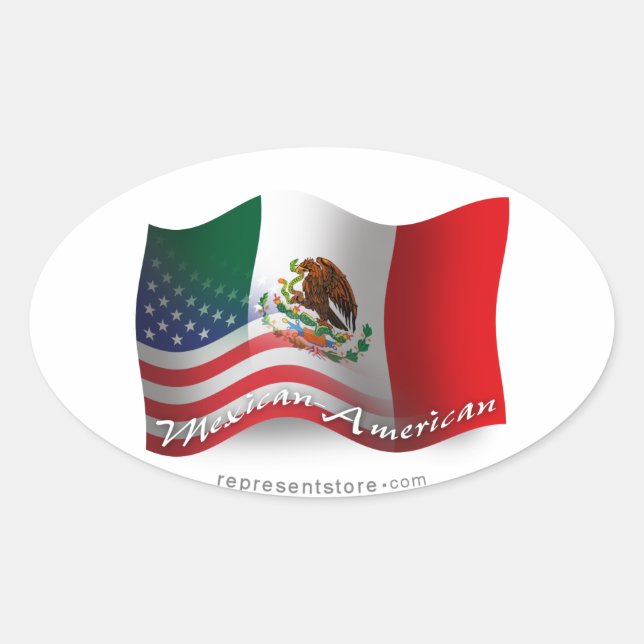 Mexican-American Waving Flag Oval Sticker (Front)
