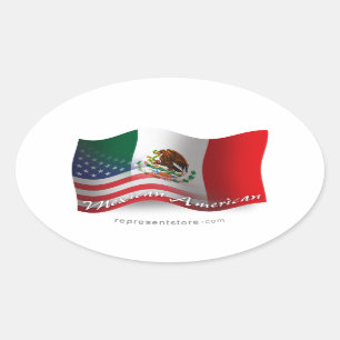 Mexican-American Waving Flag Oval Sticker