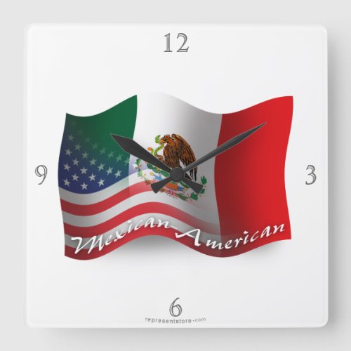 Mexican_American Waving Flag Square Wall Clock