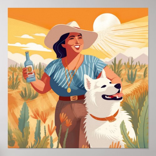 Mexican_American Woman Tequila Sun  Rescue Dog Poster