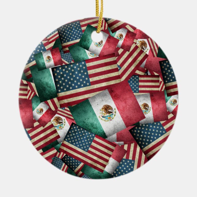 Mexican and American Flags  Ceramic Ornament (Front)