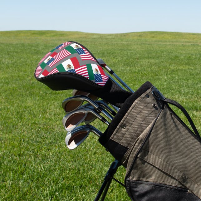 Mexican and American Flags Pattern Golf Head Cover (In Situ)