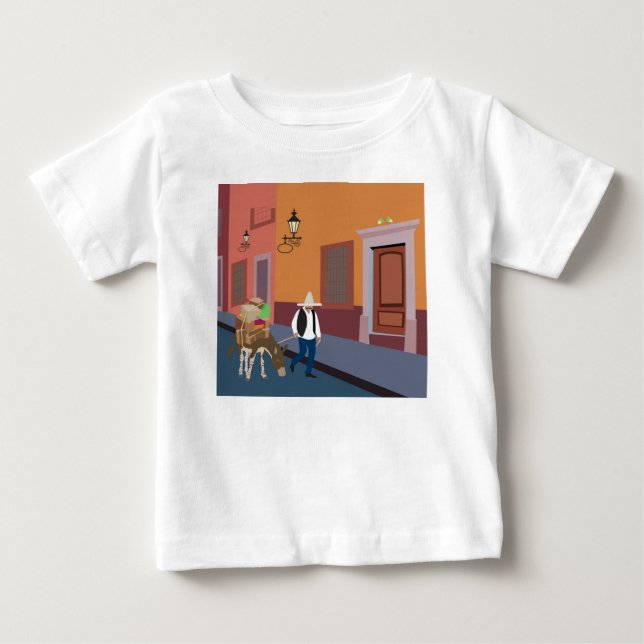 Mexican and Donkey in the city Baby T-Shirt (Front)