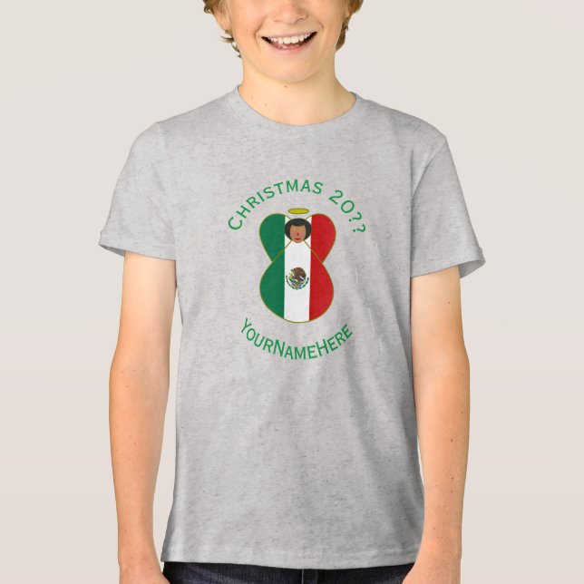 Mexican Angel Christmas Flag Personalized Boy's Tri-Blend Shirt (Front)