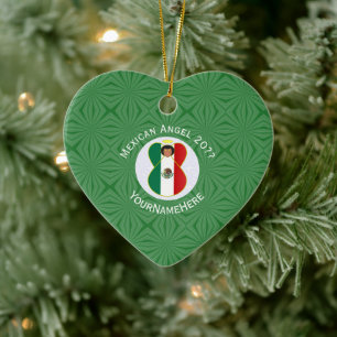 Mexican Angel Christmas Flag Personalized  Ceramic Ornament