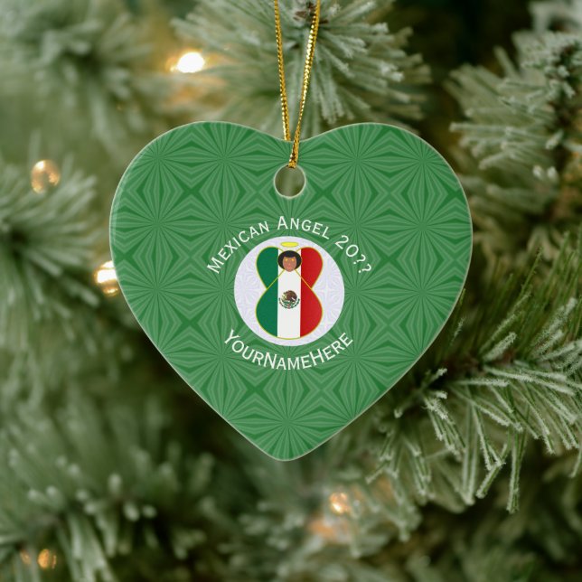 Mexican Angel Christmas Flag Personalized  Ceramic Ornament (Tree)