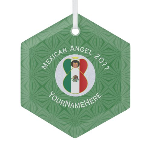 Mexican Angel Christmas Flag Personalized  Glass Ornament