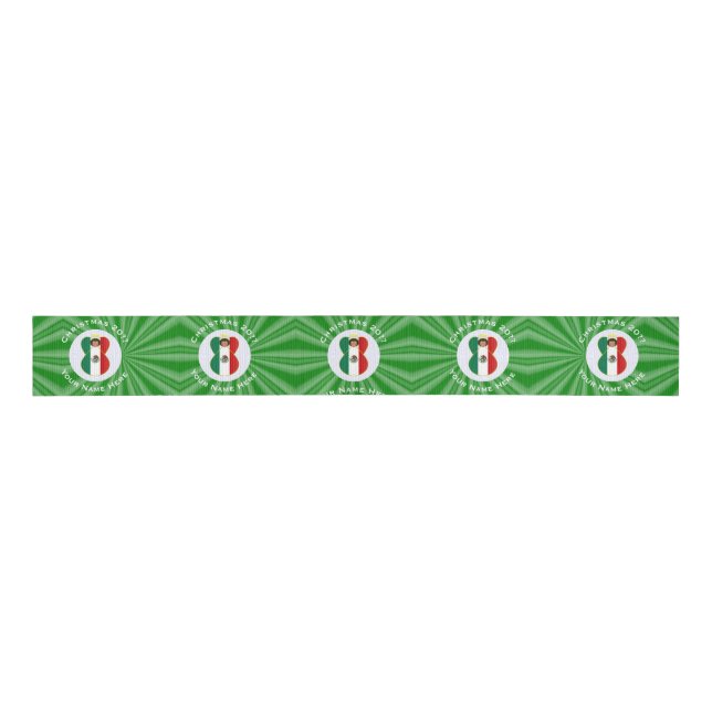 Mexican Angel Christmas Flag Personalized Grosgrain Ribbon (Front)