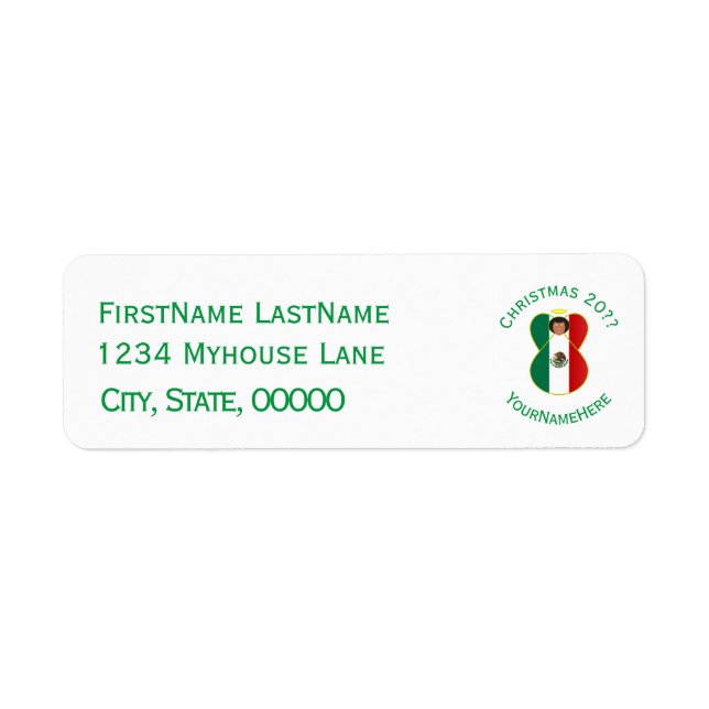 Mexican Angel Christmas Flag Personalized  Label (Front)