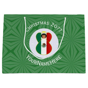 Mexican Angel Christmas Flag Personalized Large Gift Bag
