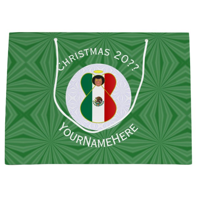 Mexican Angel Christmas Flag Personalized  Large Gift Bag (Front)