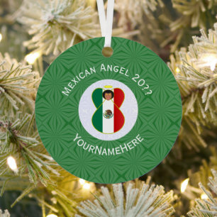 Mexican Angel Christmas Flag Personalized  Metal Ornament