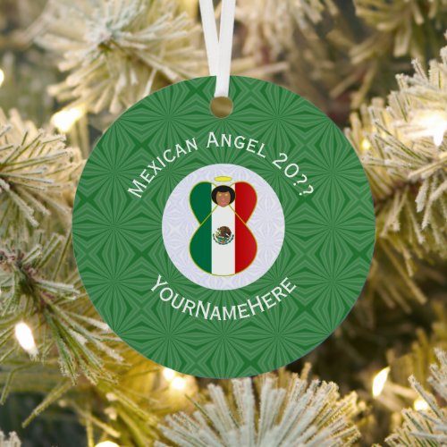 Mexican Angel Christmas Flag Personalized  Metal Ornament