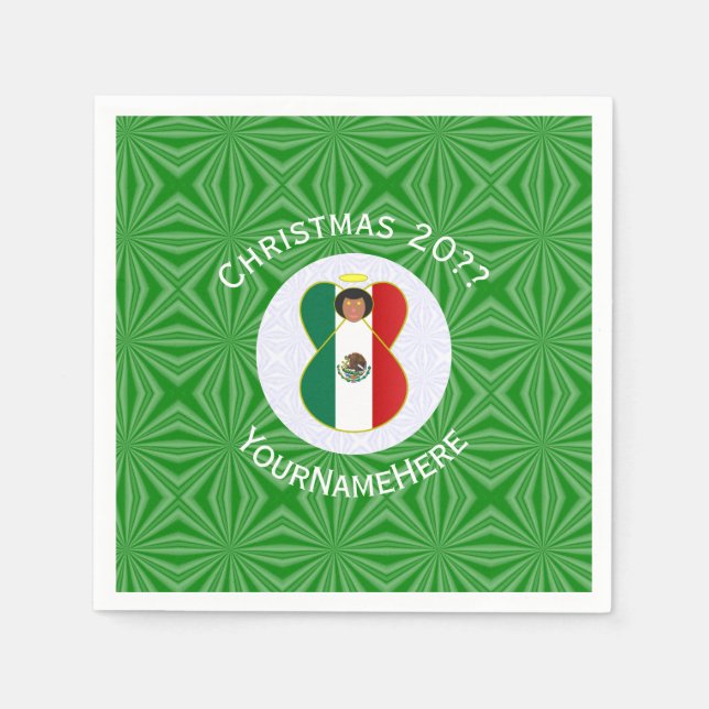 Mexican Angel Christmas Flag Personalized Paper Napkins (Front)