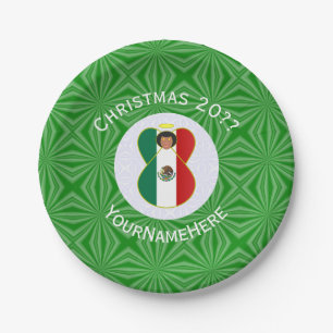 Mexican Angel Christmas Flag Personalized Party Paper Plates