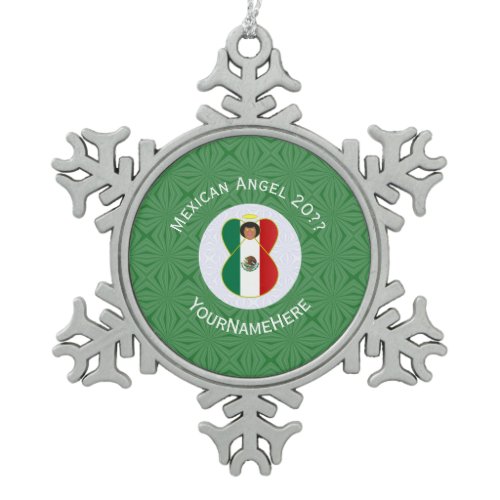Mexican Angel Christmas Flag Personalized  Snowflake Pewter Christmas Ornament