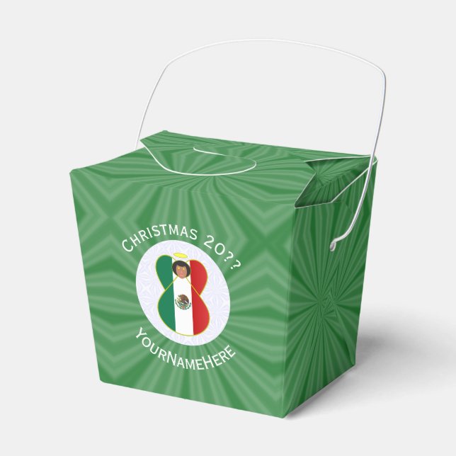 Mexican Angel Christmas Flag Personalized Text Favor Boxes (Front Side)