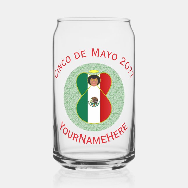 Mexican Angel Cinco de Mayo Personalized Can Glass (Front)